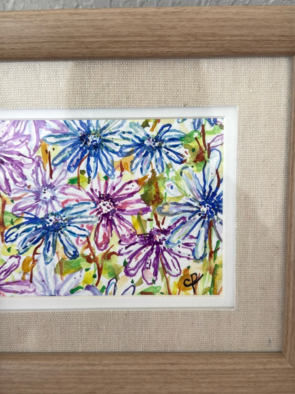Original Framed Floral Mixed-Media Art, Wildflowers/Trails/Mountains & Fields